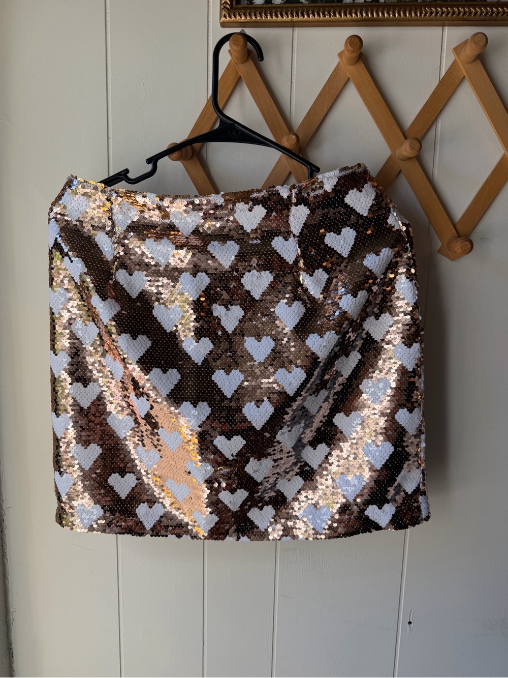 Sequin Heart Mini Skirt - Rose Gold & White
